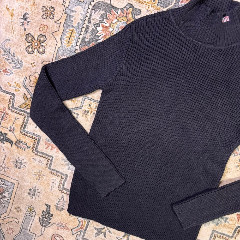Vintage Polo Jeans Co Ralph Lauren Black Ribbed Mock Neck Sweater Flag Logo y2k - Picture 12 of 12